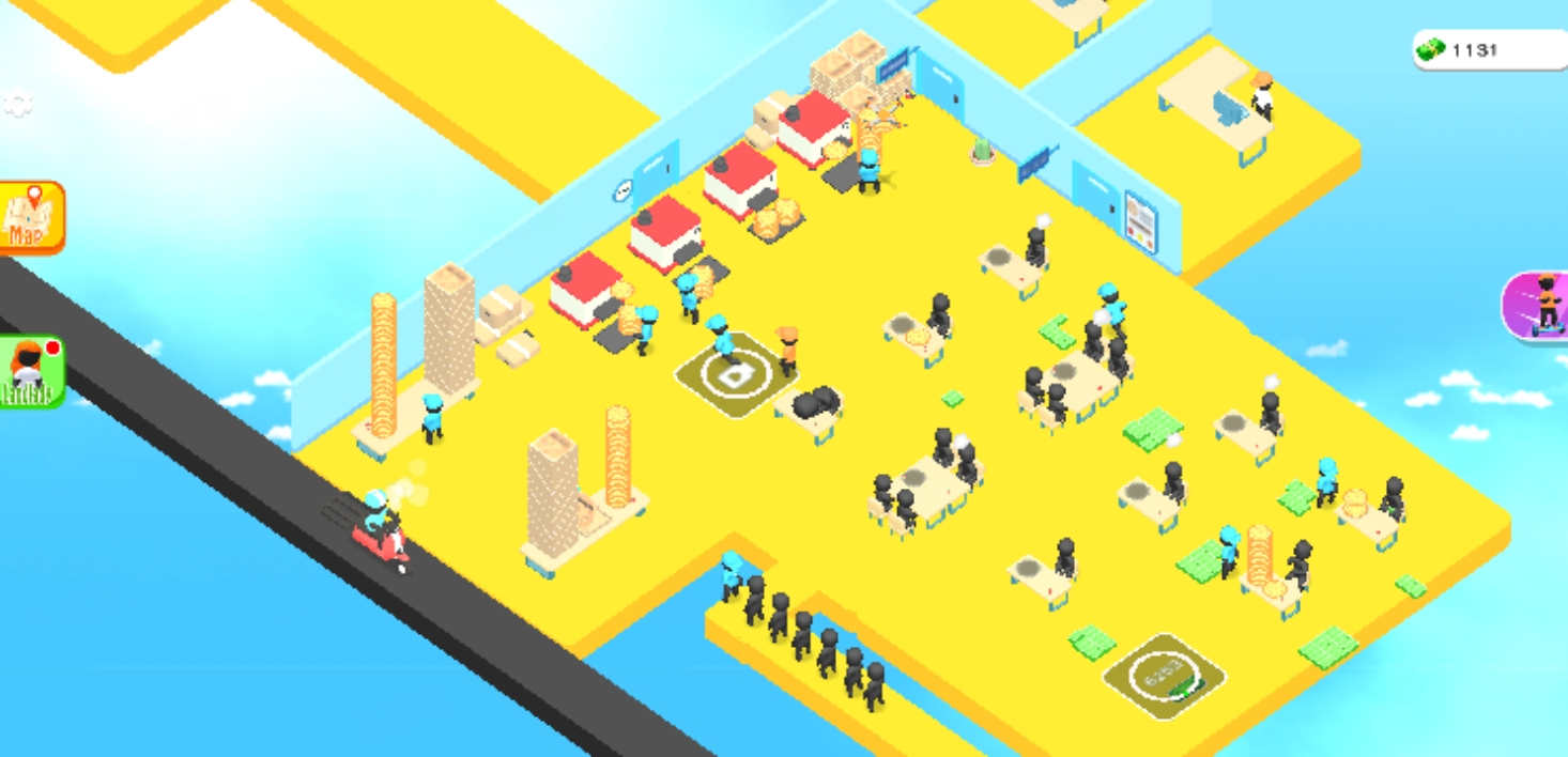 Pizza Shop gameplay scene with stacked tickets and active preparation stations